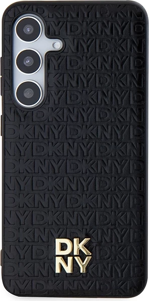 Mbështjellës DKNY Leather Pattern Metal Logo MagSafe për Samsung Galaxy S24, i zi
