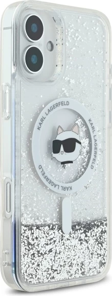 Mbështjellës Karl Lagerfeld Liquid Glitter Choupette Head MagSafe për iPhone 16, Transparent