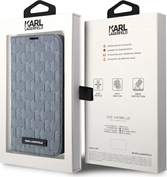 Mbështjellës Karl Lagerfeld KLBKP14LSAKLHPG për iPhone 14 Pro 6.1", Saffiano Monogram, argjendtë