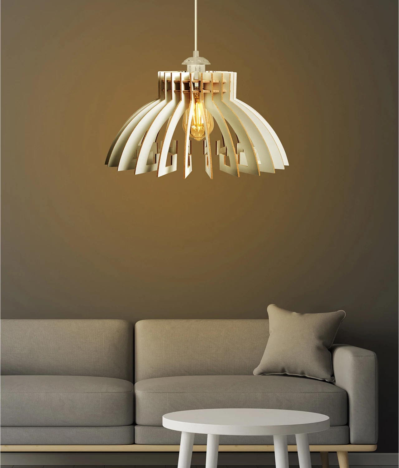 Llambë tavani prej druri, e varur, e bardhë, FH7350.02, Φ54x65Υ cm