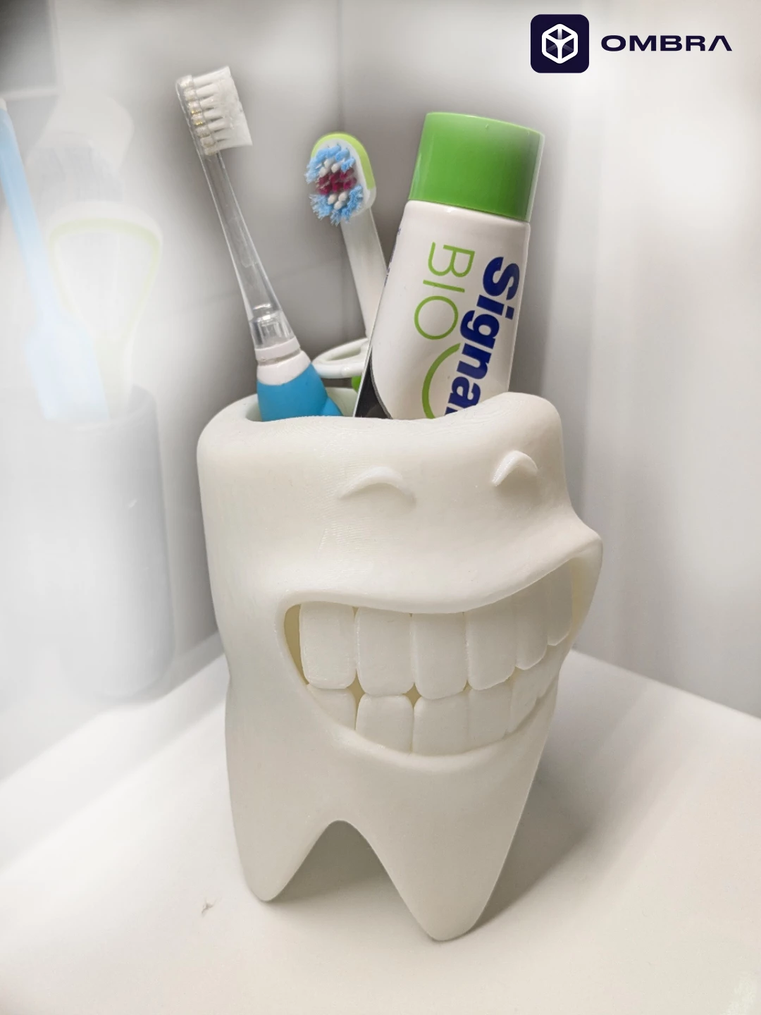 Mbajtëse e brushave për dhëmbë në formë buzëqeshjes, e bardhë