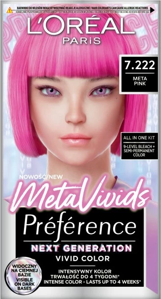 Ngjyrë për flokë L'Oreal Paris Preference MetaVivids 7.222 Meta Pink për femra