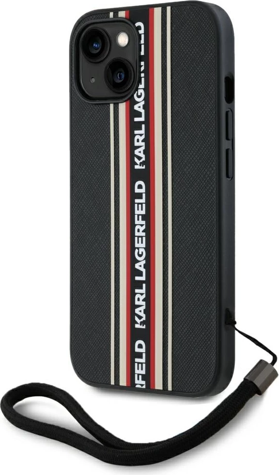 Mbështjellës Karl Lagerfeld Saffiano Athleisure Stripes Cord për iPhone 15, Kuq