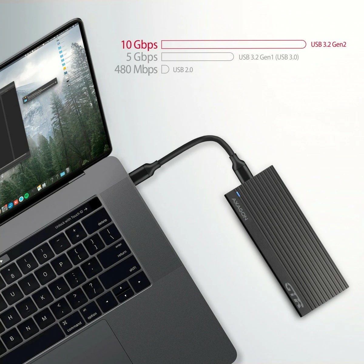 Kasë e jashtme AXAGON EEM2-GTR për NVMe M.2 SSD, USB-C 3.2 Gen 2, Alumini, E zezë