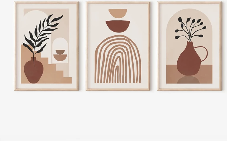 Dekor muri në kornizë Rendala triptik me print digjital, 33x1.5x48cm