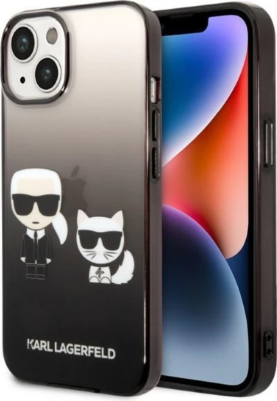 Mbështjellës Karl Lagerfeld KLHCP14STGKCK për iPhone 14, 6.1", Ikonik Karl & Choupette, i zi