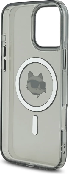 Mbështjellës Karl Lagerfeld IML Metal Choupette Head MagSafe për iPhone 16 Pro, Zi