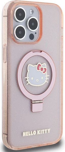 Mbështjellës Hello Kitty Ring Stand Glitter Electrop Logo MagSafe për iPhone 15 Pro Max, Rozë