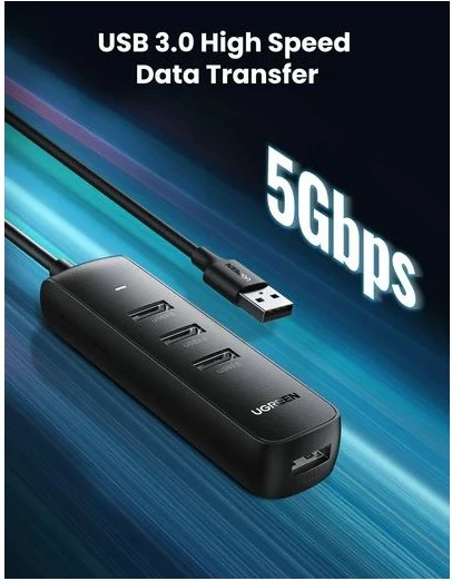 USB hub UGREEN 80657, 4 porta USB 3.0, kabllo 1m, i zi, në kuti