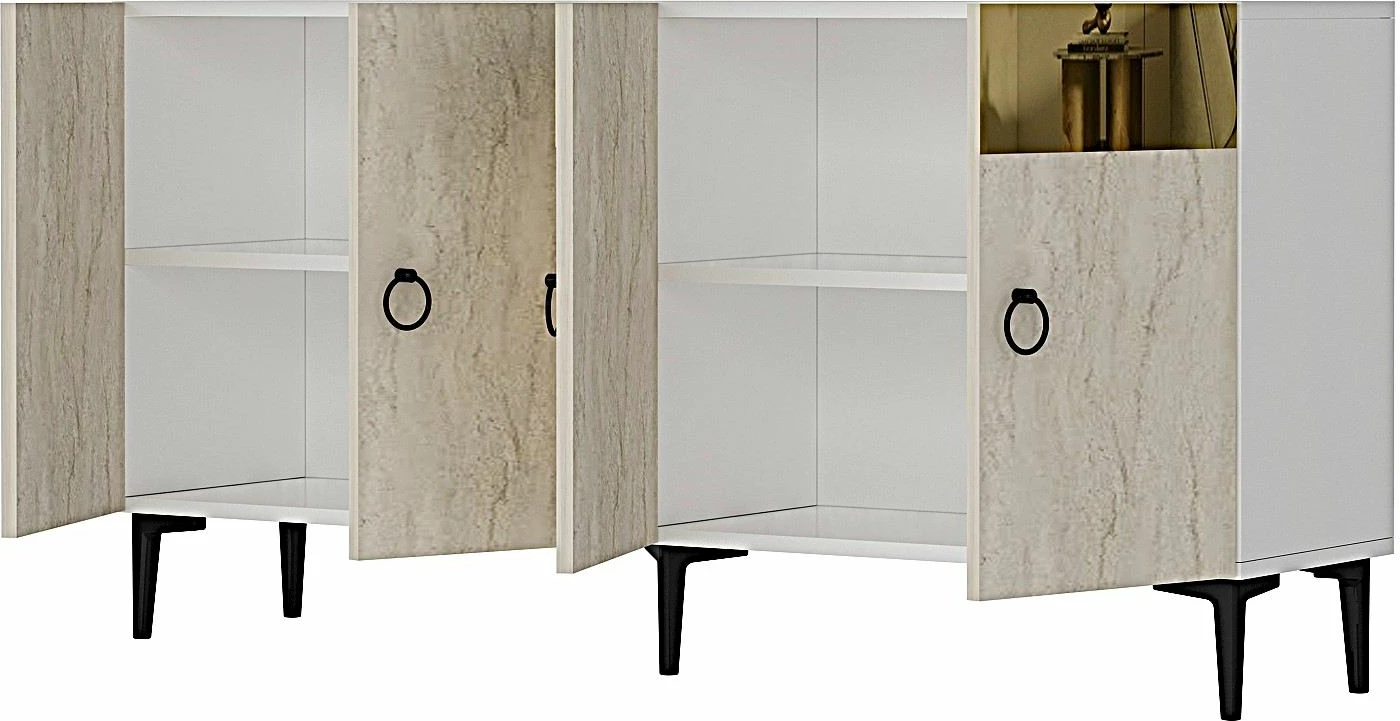 Konsol Skye Decor, Gama 150, e bardhë, travertin, ari