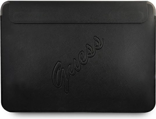 Mbështjellës Guess Saffiano Script për laptop 13", eko-lëkurë, zi