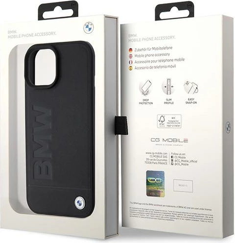 Mbështjellës BMW BMHMP15SSLLBK për iPhone 15 6.1", MagSafe, lëkurë, zi