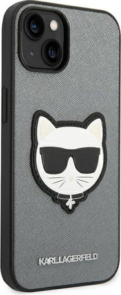Mbështjellës Karl Lagerfeld KLHCP14MSAPCHG për iPhone 14 Plus 6.7", Saffiano Choupette Head Patch, argjendtë