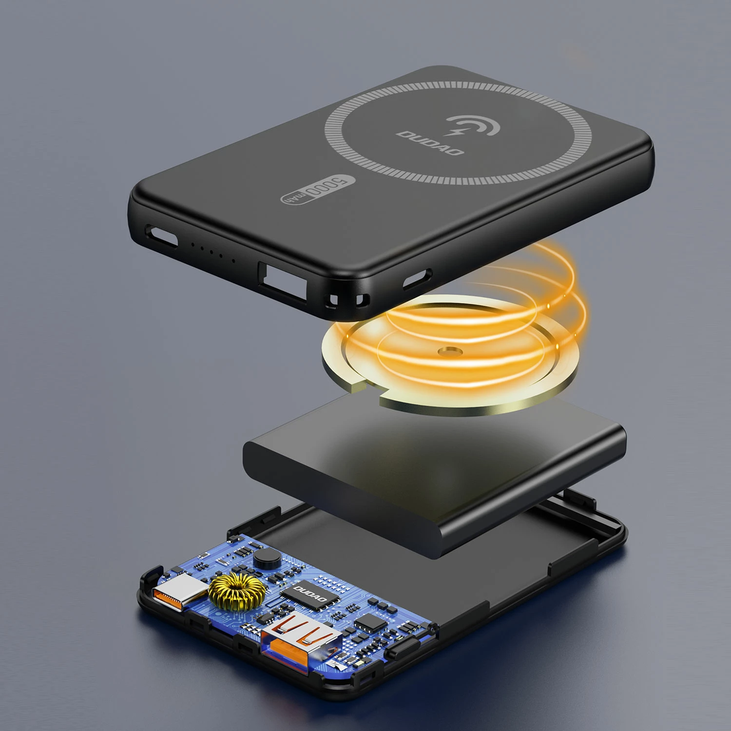 Powerbank Dudao K14S, 5000mAh, MagSafe, USB-C/USB-A, e zezë