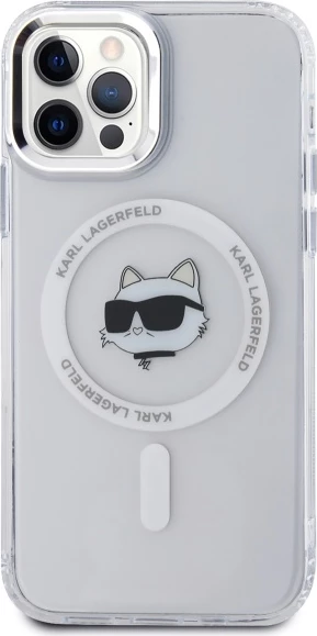 Mbështjellës Karl Lagerfeld IML Metal Choupette Head MagSafe për iPhone 12/12 Pro, Bardhë