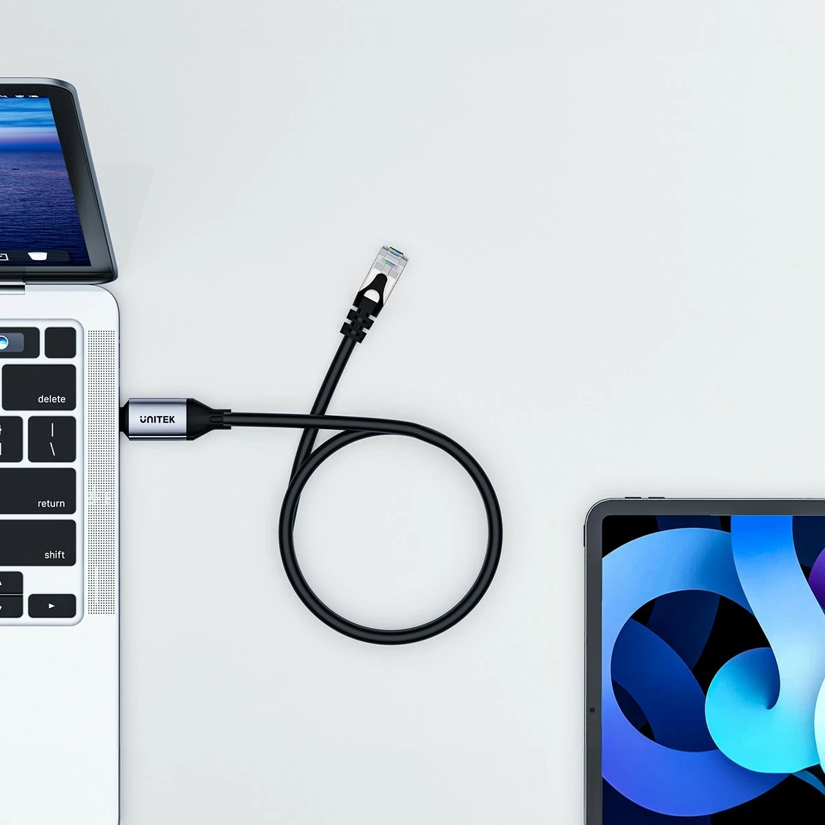 Kabëll Ethernet Unitek RJ-45 LAN, patchcord cat.8, 5m, ngjyrë zezë-gri