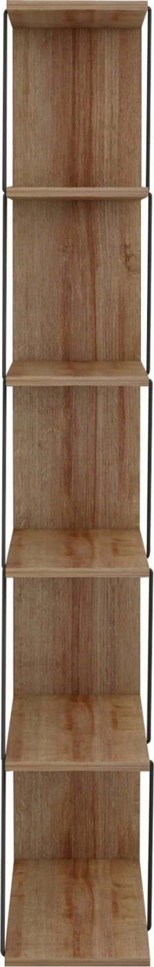 Raft librash MINI TARS, melaminë lisi natyral, shufra metali të zeza, 65x22-24x146H cm