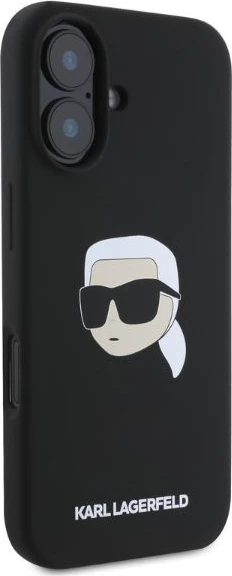 Mbështjellës Karl Lagerfeld Silicone Karl Head Print MagSafe për iPhone 16, i zi