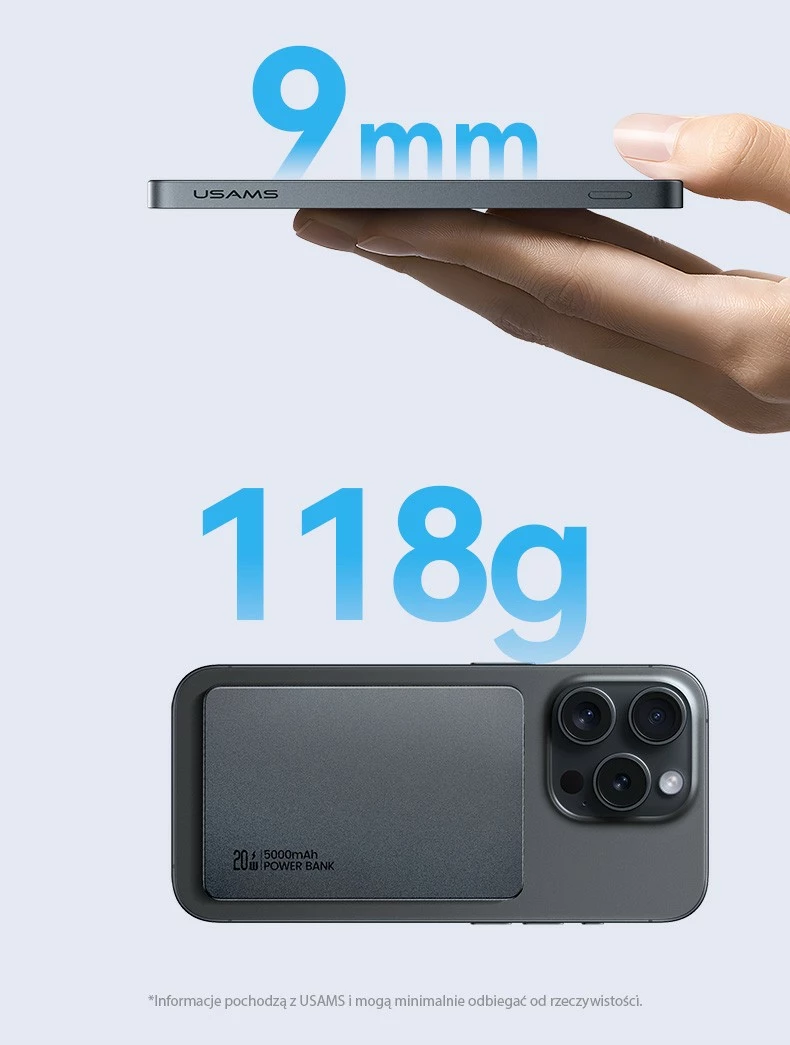 Power bank USAMS USA001542, 5000mAh, 20W PD, MagSafe, Titanium