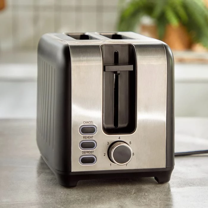 Toster VONSHEF 2000191, 2-feta, 7 nivele pjekjeje, defrost/reheat/stop, tabaka thërrimesh, argjendtë/e zezë