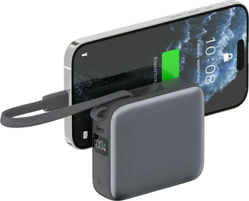 Powerbank 4smarts Pocket Dual Cord 4SM000030 10000mAh 22.5W me kabllo USB-C të integrume 15cm, gri