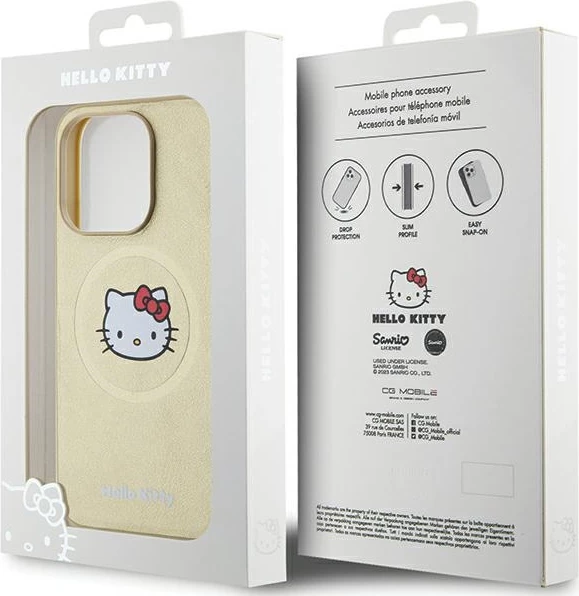 Mbështjellës Hello Kitty Leather Kitty Head MagSafe për iPhone 14 Pro, ari
