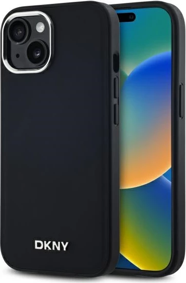 Mbështjellës DKNY Plain Logo MagSafe për iPhone 15, i zi