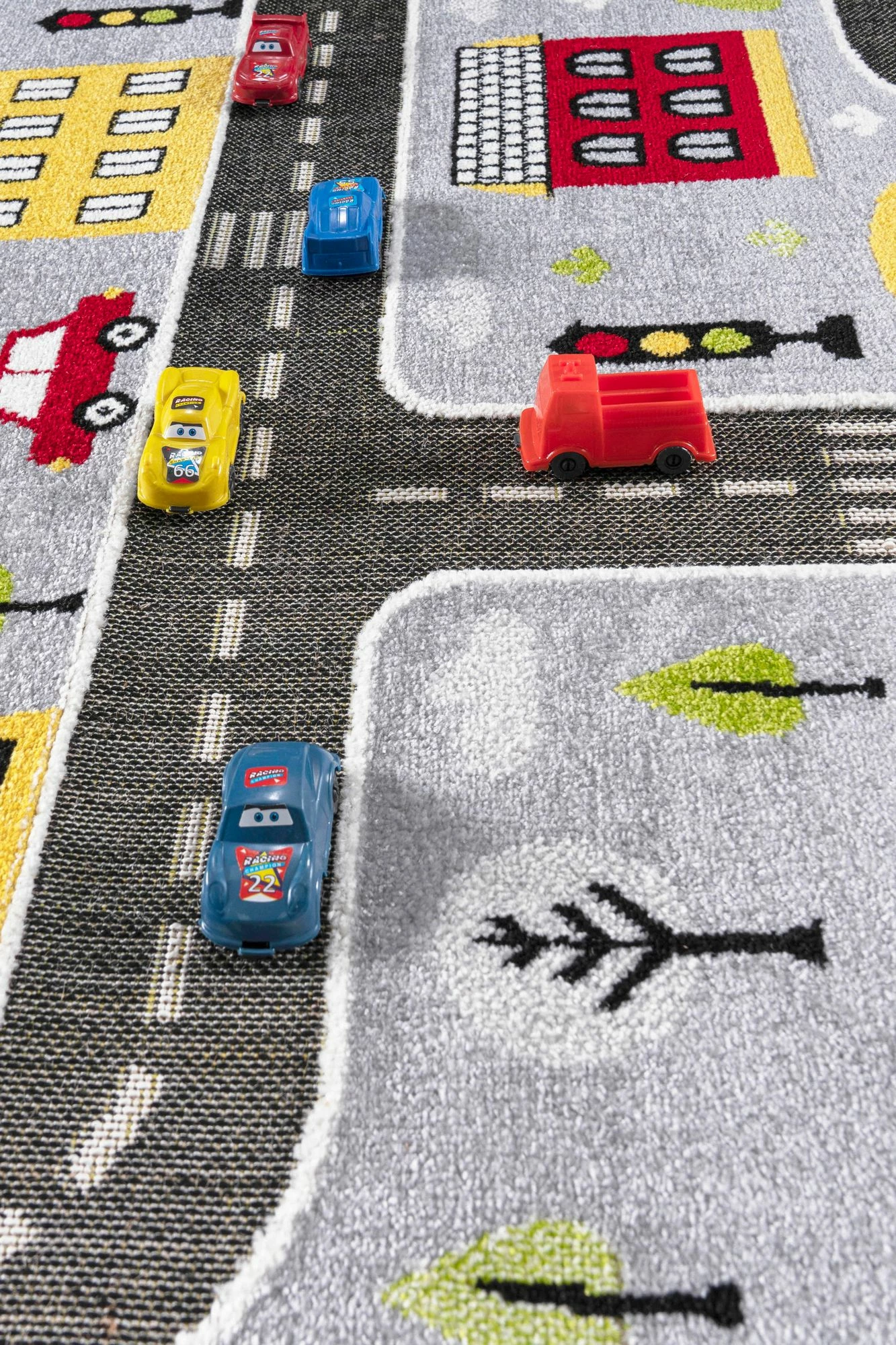 Qilim për fëmijë, model rrugësh, gri, 140x200cm