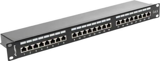 Patch panel Lanberg PPS6-1024-B, 24 porta, CAT 6, 1U, i zi