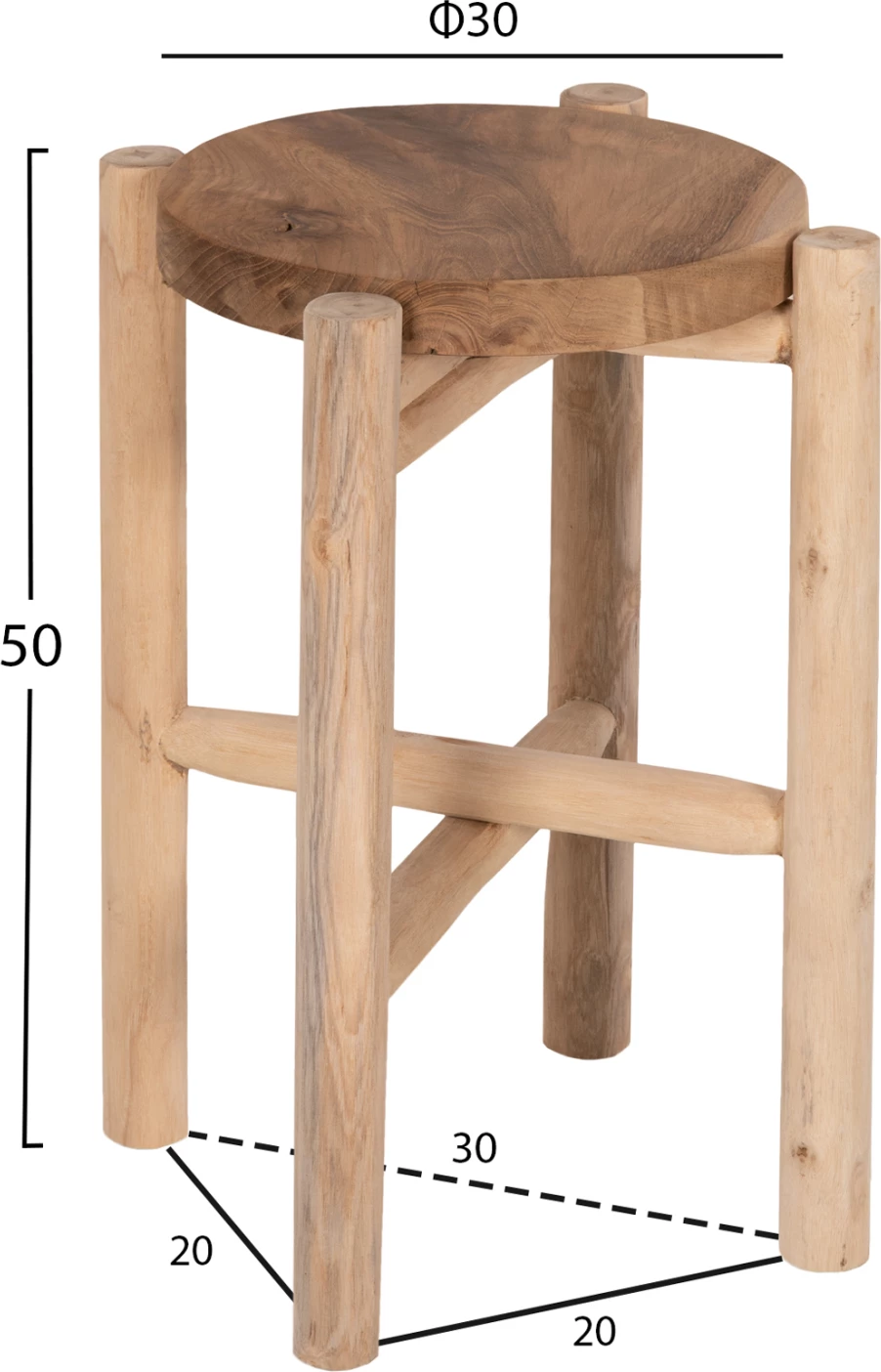 Tavolinë anësore/piedestal HOVER FH7900 dru TEAK ngjyrë natyrale Φ30x50Hcm