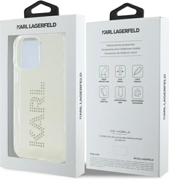 Mbështjellës Karl Lagerfeld KLHCP16XHKLSTDCT për iPhone 16 Pro Max 6.9", transparent