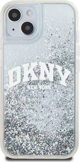 Mbështjellës DKNY Liquid Glitter Big Logo për iPhone 15/14/13, Bardhë