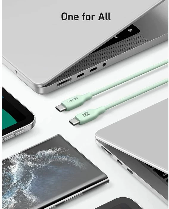 Kabllo USB-C në USB-C ANKER 543 BIO 0.9m 100W, e gjelbër