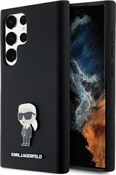 Mbështjellës Karl Lagerfeld Silicone Ikonik Metal Pin për Samsung Galaxy S24 Ultra, i zi