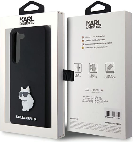 Mbështjellës Karl Lagerfeld Silicone Choupette Metal Pin për Samsung Galaxy S24, i zi