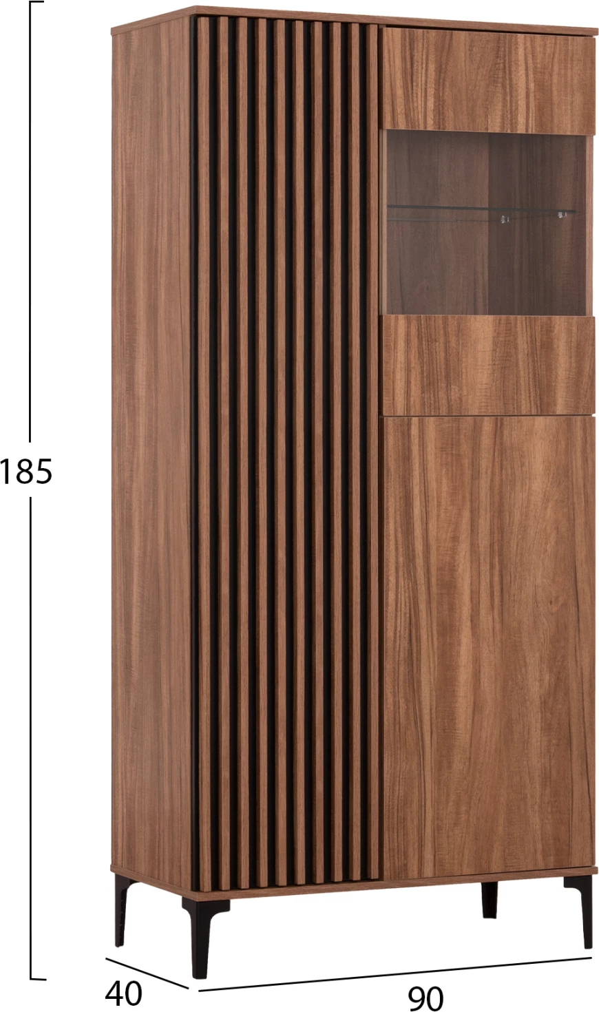 Vitrinë ekspozuese seri HARRY FH18011.01 melaminë ngjyrë druri natyral-e zezë 90x40x185Hcm.