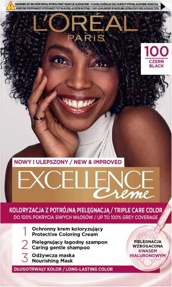 Ngjyrë për flokë L'Oreal Paris Excellence Creme për femra 100 Black, 1 copë