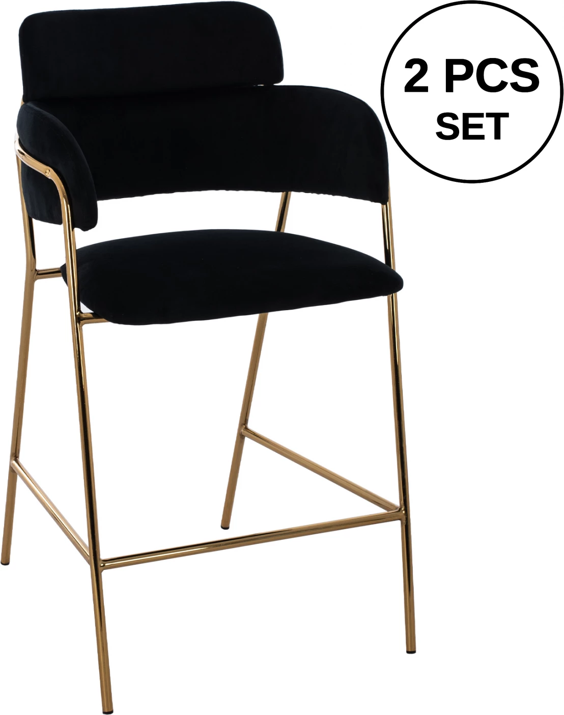 Karrige mesatare për bar, FH8735.04, kadife e zezë, kornizë e artë, 54x58x95 cm., set prej 2 copë