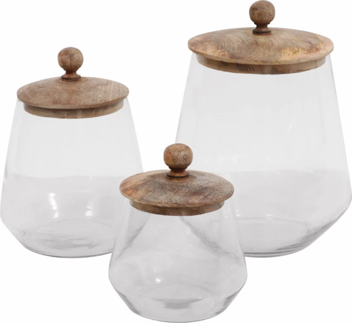 Kavanoz ruajtës me kapak, xham transparent, kapak druri natyral, 18x18x26cm