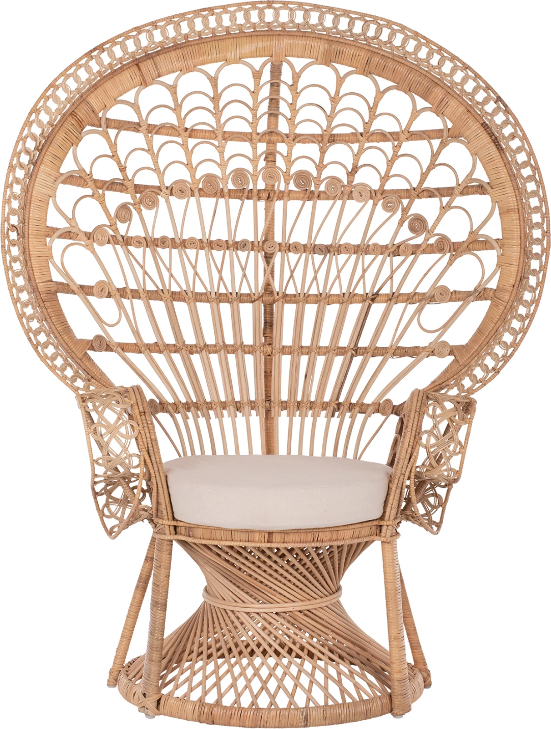 Karrige mbretërore pallua FH9342 rattan natyral - jastëk bezhë 114x72x150Hcm