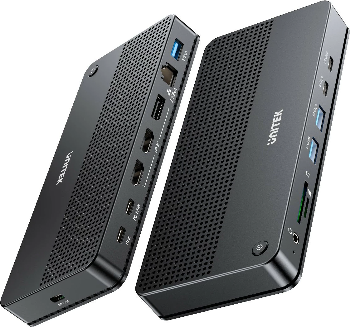 Kasë Unitek D1104A01, 13-në-1, USB-C Docking Station, HDMI 2.1, DP 2.0, RJ45, 10Gbps, Gri