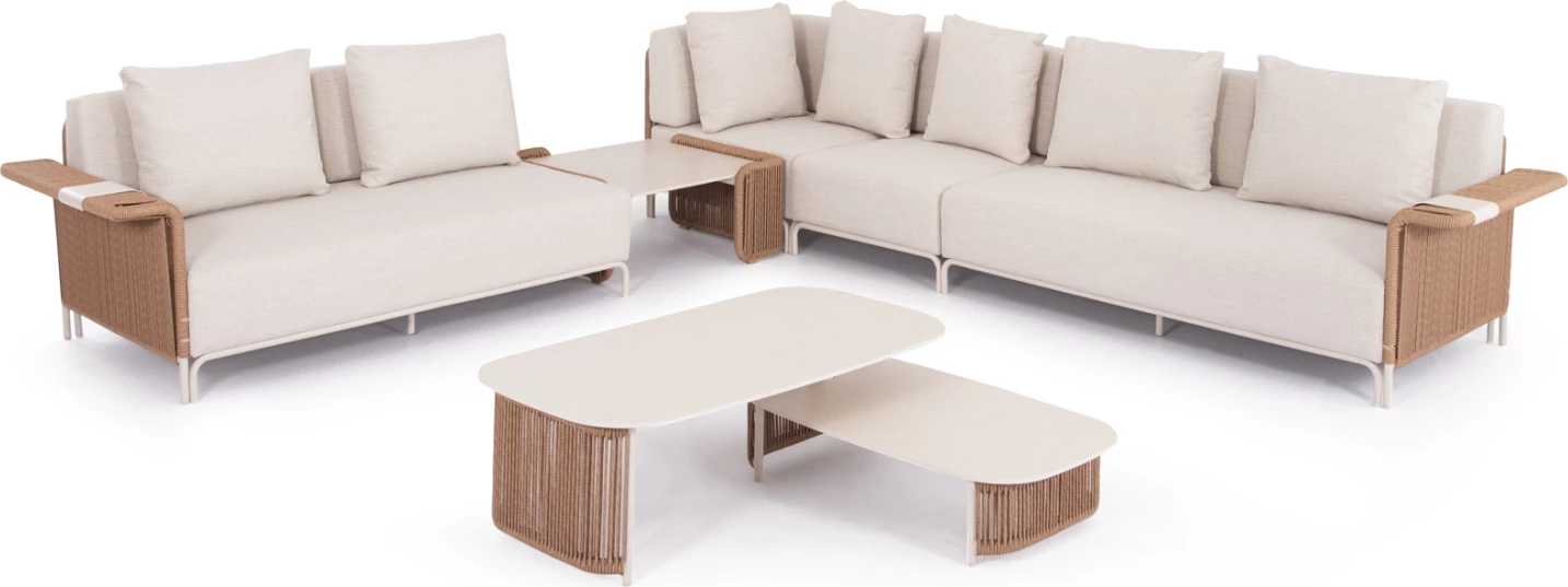 Set lounge për jashtë, 6 pjesë, AURORA, alumin ngjyrë fildishi, thurje bezhë, gur sintetik, CD6170