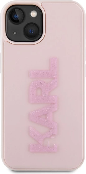 Mbështjellës Karl Lagerfeld 3D Rubber Glitter Logo për iPhone 15, Rozë