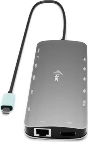Stacion dokues i-tec USB-C Metal Nano, 3x Display, 2x HDMI, 1x USB-C video, LAN, Audio, Kartë lexues, Power Delivery 140W, ngjyrë gri