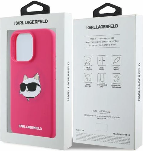 Mbështjellës, Karl Lagerfeld, Silicone Choupette Head Print, për iPhone 16 Pro Max, me MagSafe, fuchsia