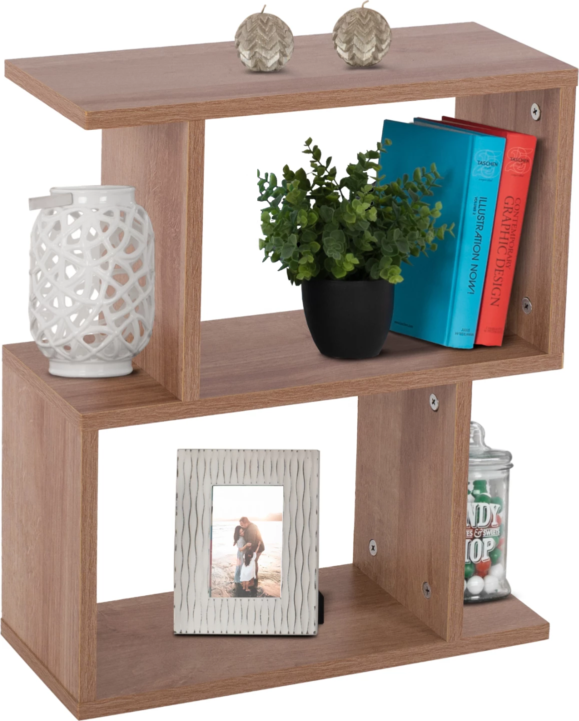 Tavolinë anësore AMABELLA FH8956.11 me hapësira të hapura ruajtjeje, melaminë, ngjyrë druri natyral, 45x17x52H cm