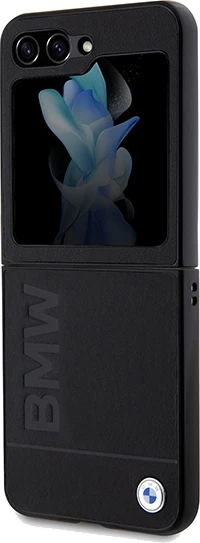 Mbështjellës BMW Leather Hot Stamp për Samsung Galaxy Z Flip 5, i zi