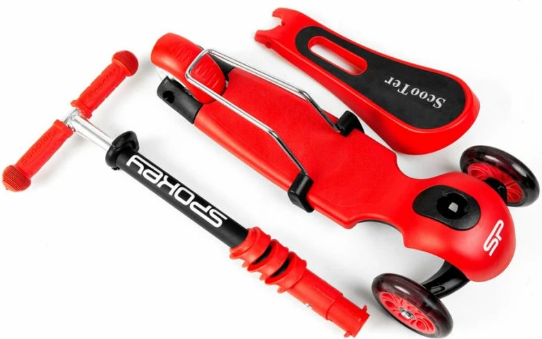 Scooter Spokey Tripla 3in1 për fëmijë, ngjyrë e kuqe