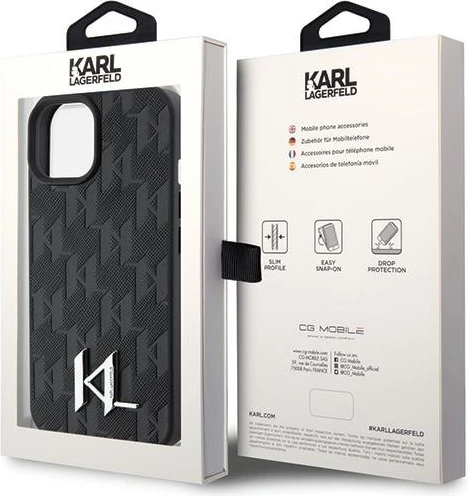 Mbështjellës Karl Lagerfeld KLHCP15SPKLPKLK për iPhone 15/14/13 6.1", lëkurë, i zi