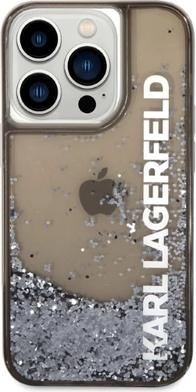 Mbështjellës Karl Lagerfeld Liquid Glitter Elong për iPhone 14 Pro, i zi